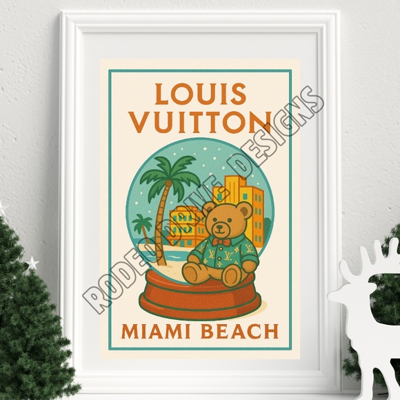Louis Vuitton Snow Globe Miami Beach Florida Teddy Bear Wall Art Print 11x17 - Picture 1 of 2